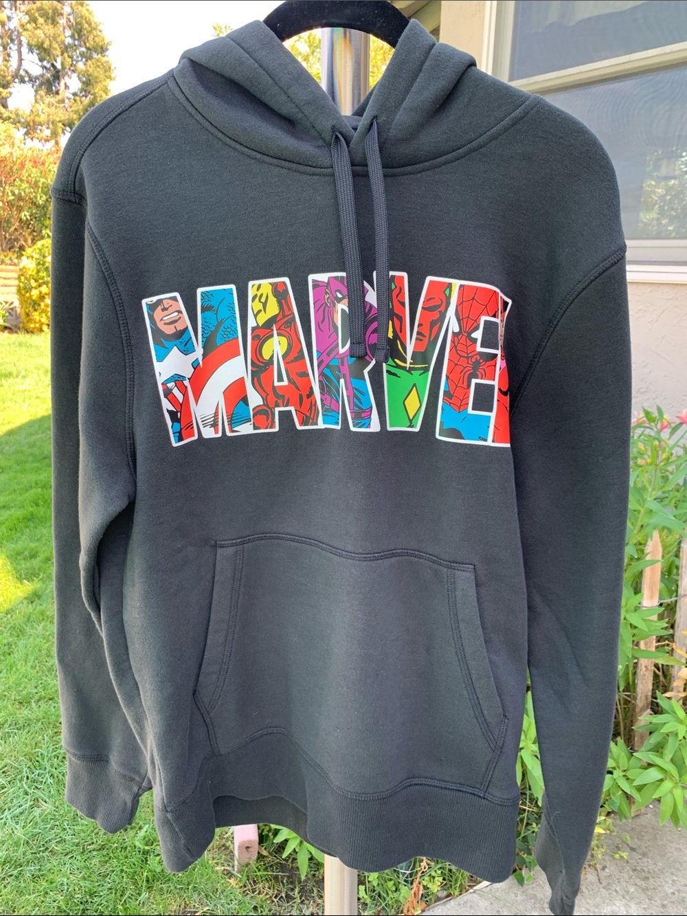 Marvel Black Crewneck Sweatshirt with Multicolor Comic Logo